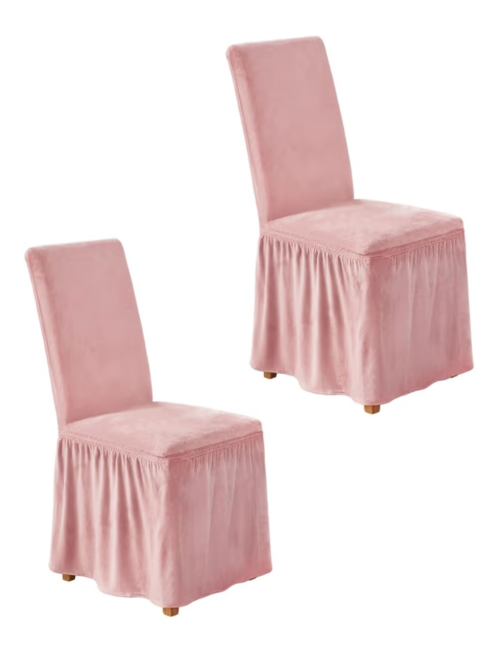 NWT 2pk Pink Velvet Spandex Chair Covers With Skirt With Stretch Set Of 2